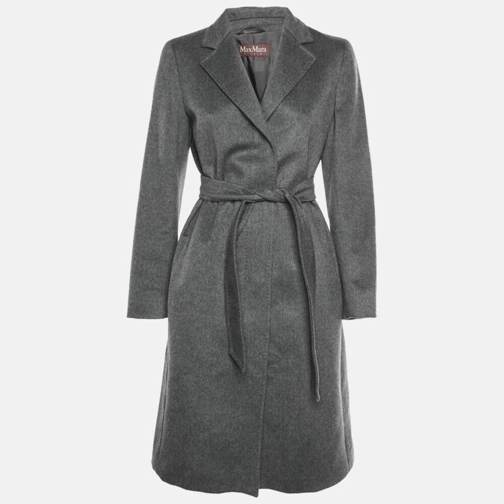 Max Mara Studio Grey Felt Belted Coat M
